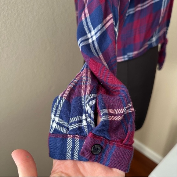 Rails Red Blue Sloane Crop Tie Front Flannel Button-down Shirt Size S/P - Picture 8 of 15